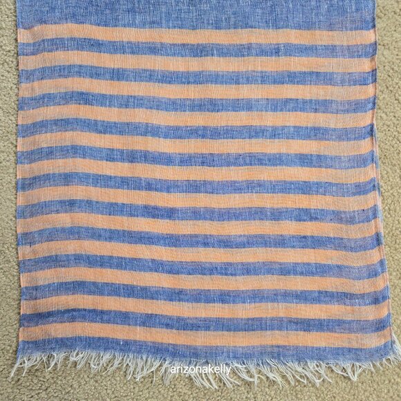 Puro Lino Linen Scarf Blue and Peach Stripe - Picture 6 of 8